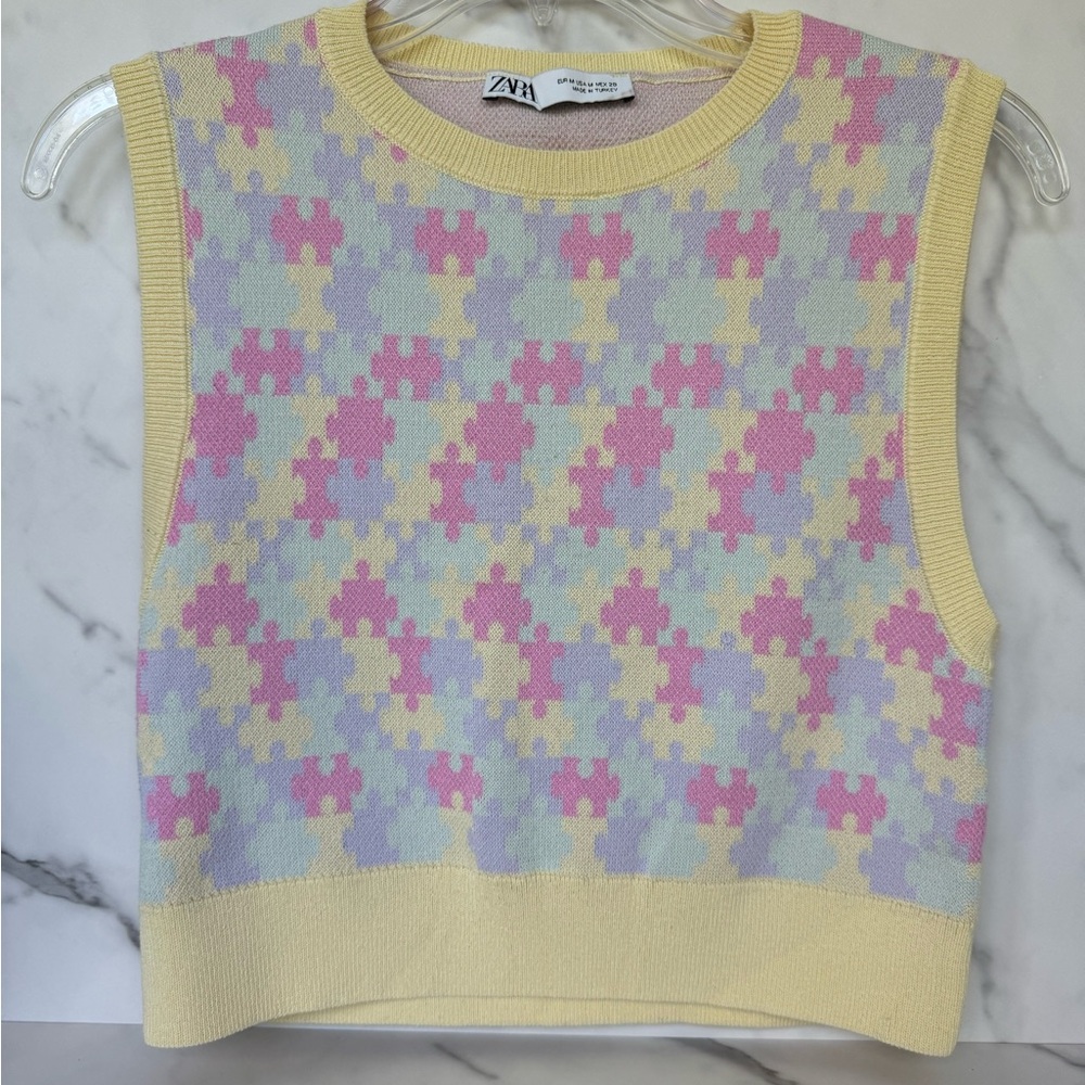Zara Pastel Houndstooth Crop Top